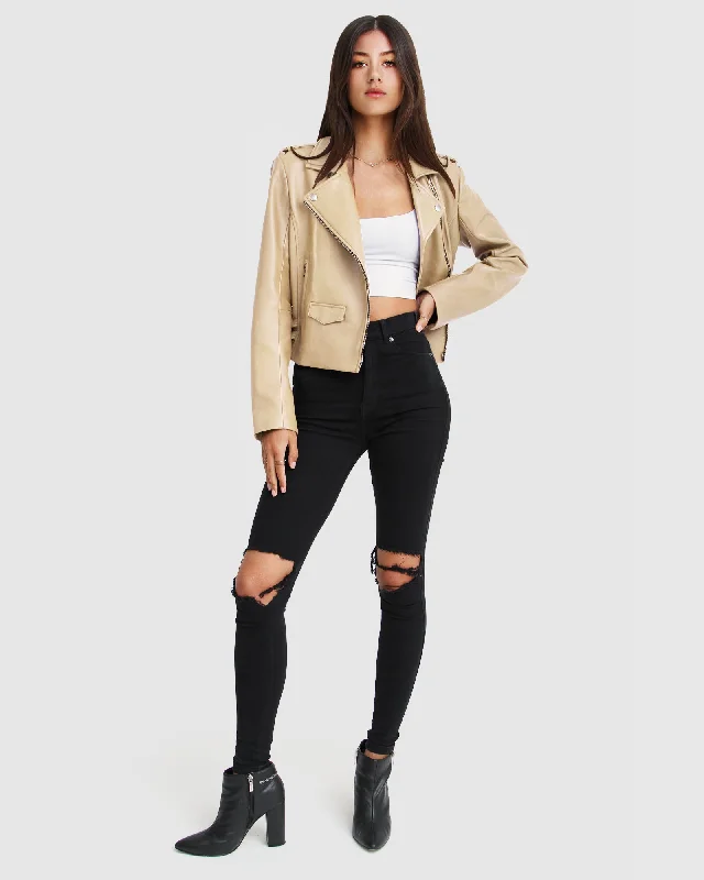 Just Friends Leather Jacket | Women | Sand Date night unclassified dresses