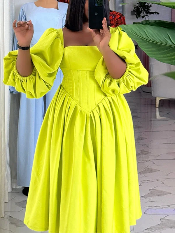 Square-Neck Puff-Sleeve Dress Bold pattern unclassified dresses