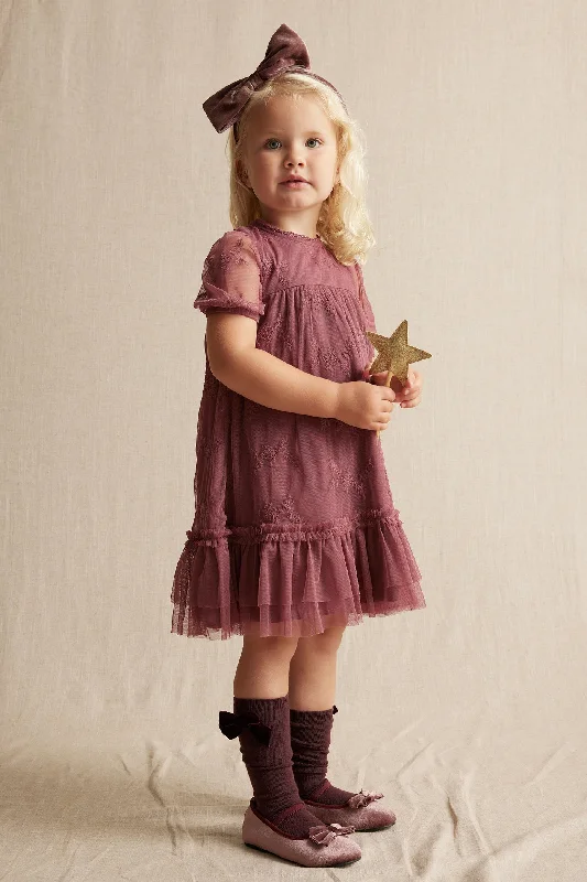 Kids' red embroidered mesh dress Tiered unclassified dresses