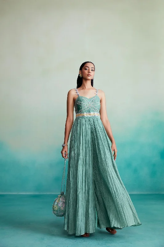 Euphoria jumpsuit - Mint Hand embroidered Mirror work Jumpsuit Office unclassified dresses