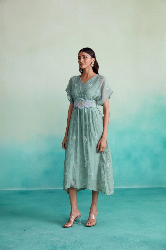 Aquarelle dress - Mint Kaftan Dress with hand embroidered Belt Trendy new unclassified dresses