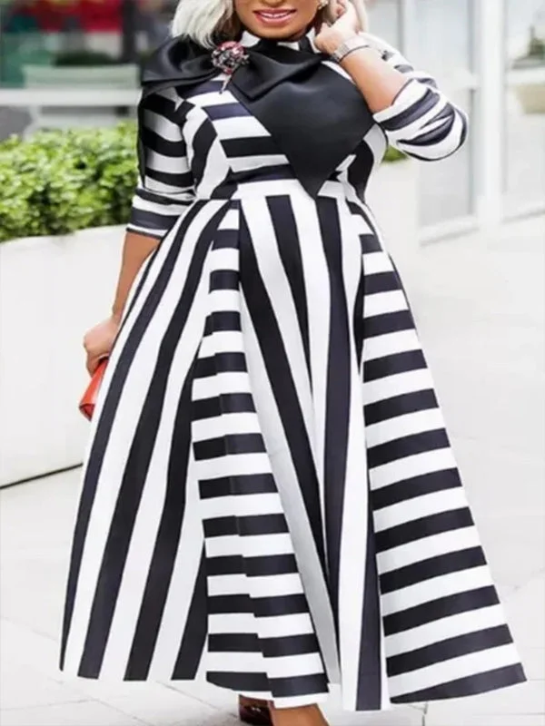 Bowknot Stripe Dress Winter unclassified dresses