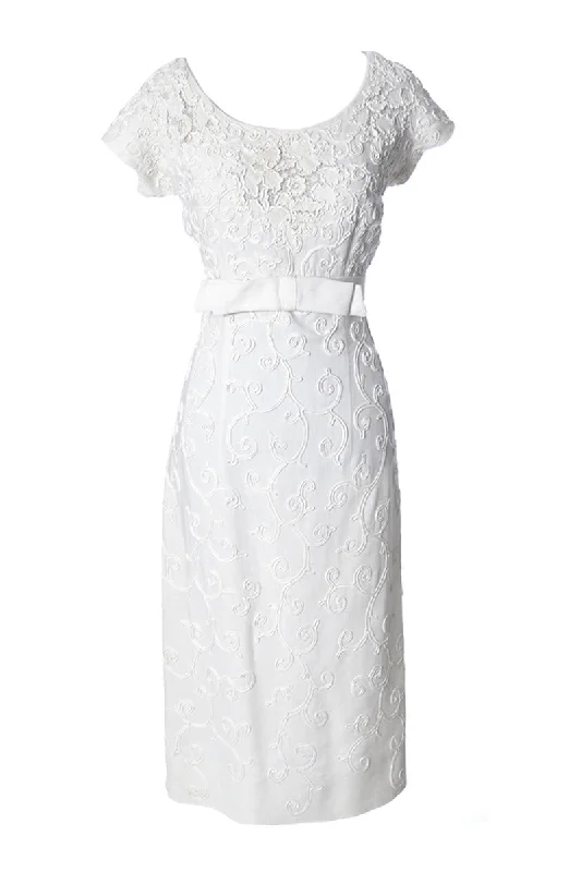 1960s Jerry Parnis A Goodman Ivory Linen Lace Dress