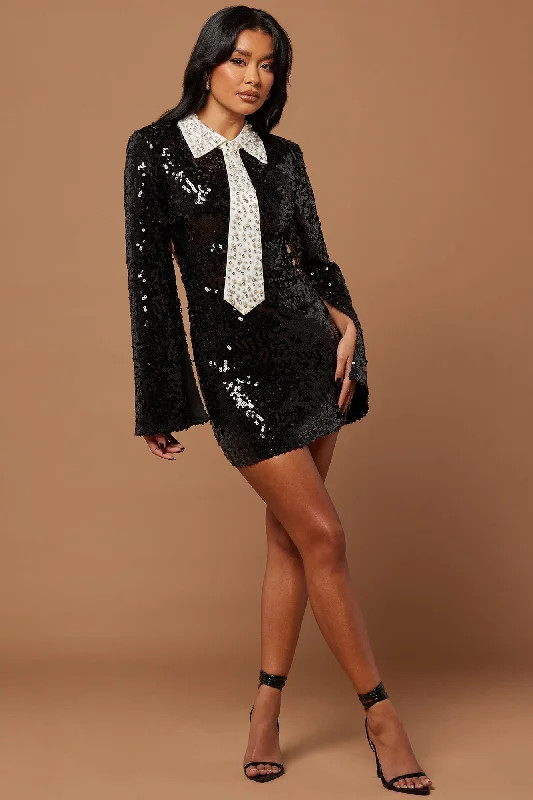 Brooklyn Sequin Mini Dress - Black