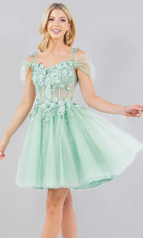 Embellished Short Glitter-Tulle Homecoming Dress