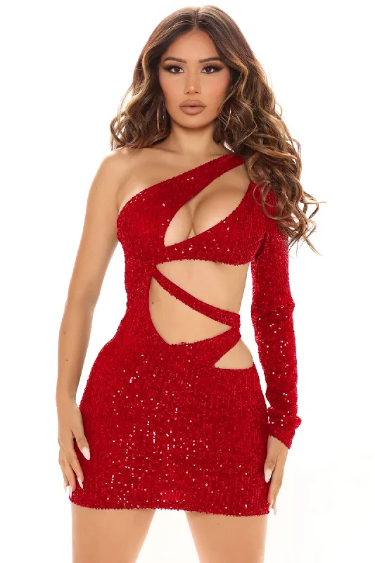 Disco Club Sequin Mini Dress - Red