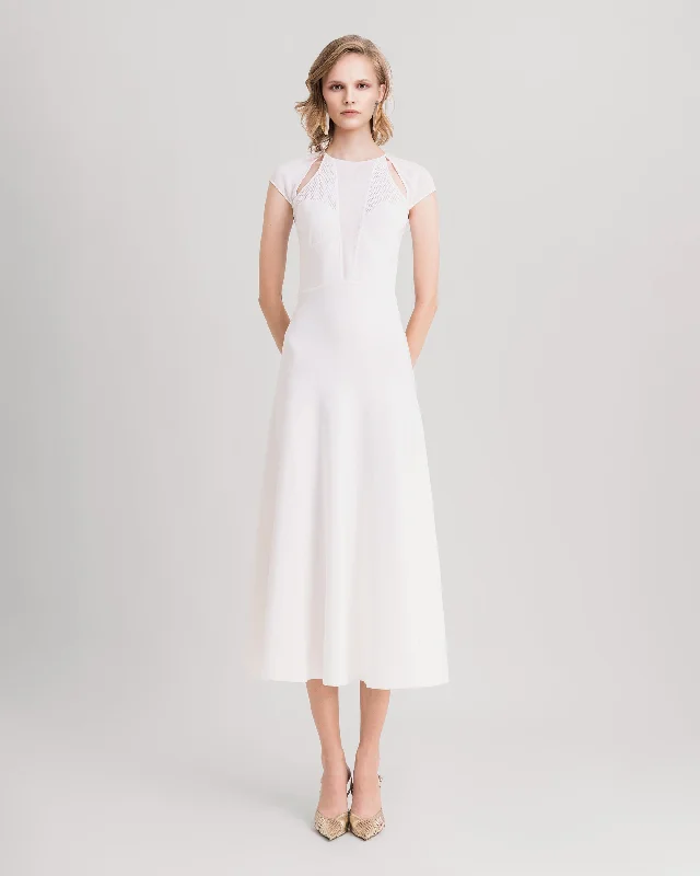 White Knit Midi Dress With Cut-Outs