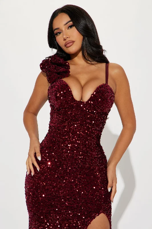 Jennifer Velvet Sequin Gown - Burgundy