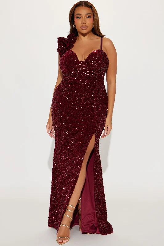 Jennifer Velvet Sequin Gown - Burgundy