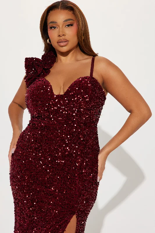 Jennifer Velvet Sequin Gown - Burgundy