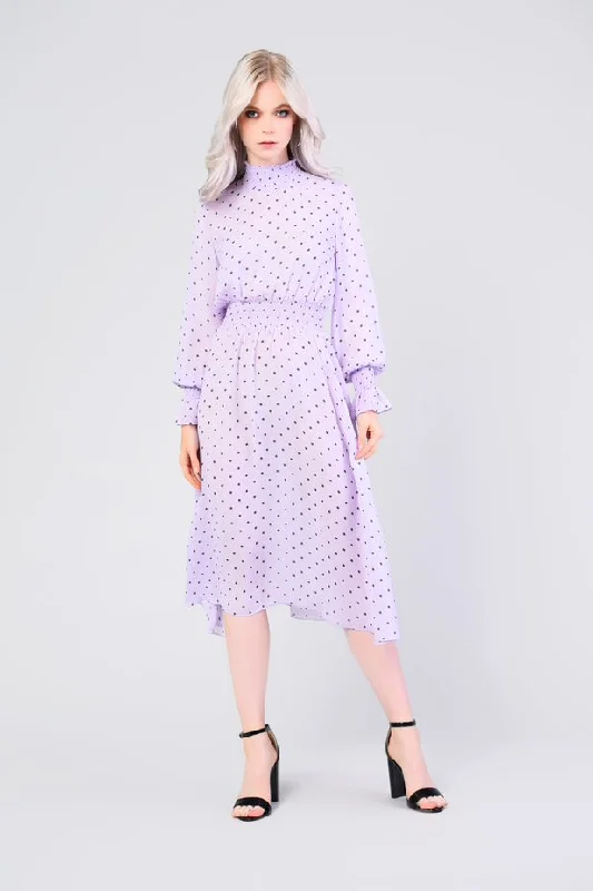 Glamorous Lilac Green Polka Dot Print Midi Dress