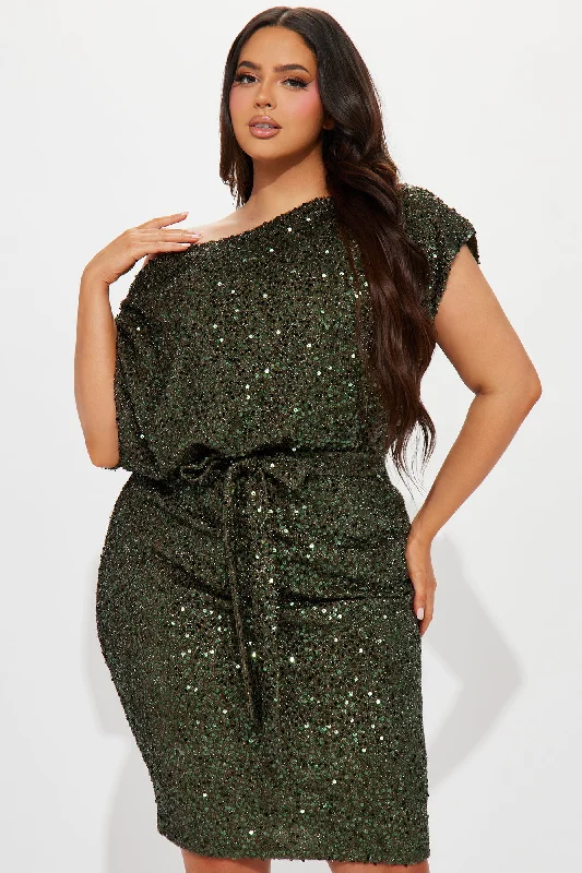 Melissa Sequin Midi Dress - Olive