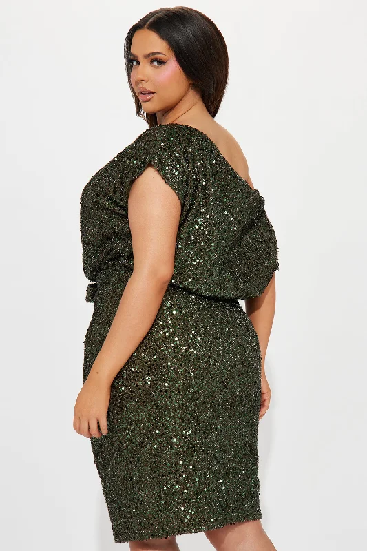 Melissa Sequin Midi Dress - Olive