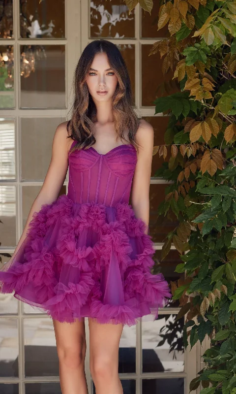 Short Strapless Ruffled Homecoming Dress Y859