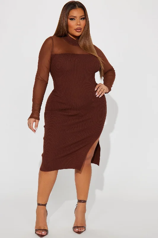 Rosie's Lust Mock Neck Midi Dress - Brown