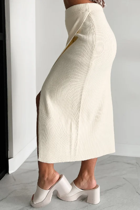 Denver Darling Sweater Knit Midi Wrap Skirt (Cream)